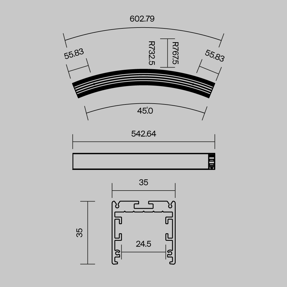 Профиль Led Strip ALM-3535R-B-D-45°-1.5M