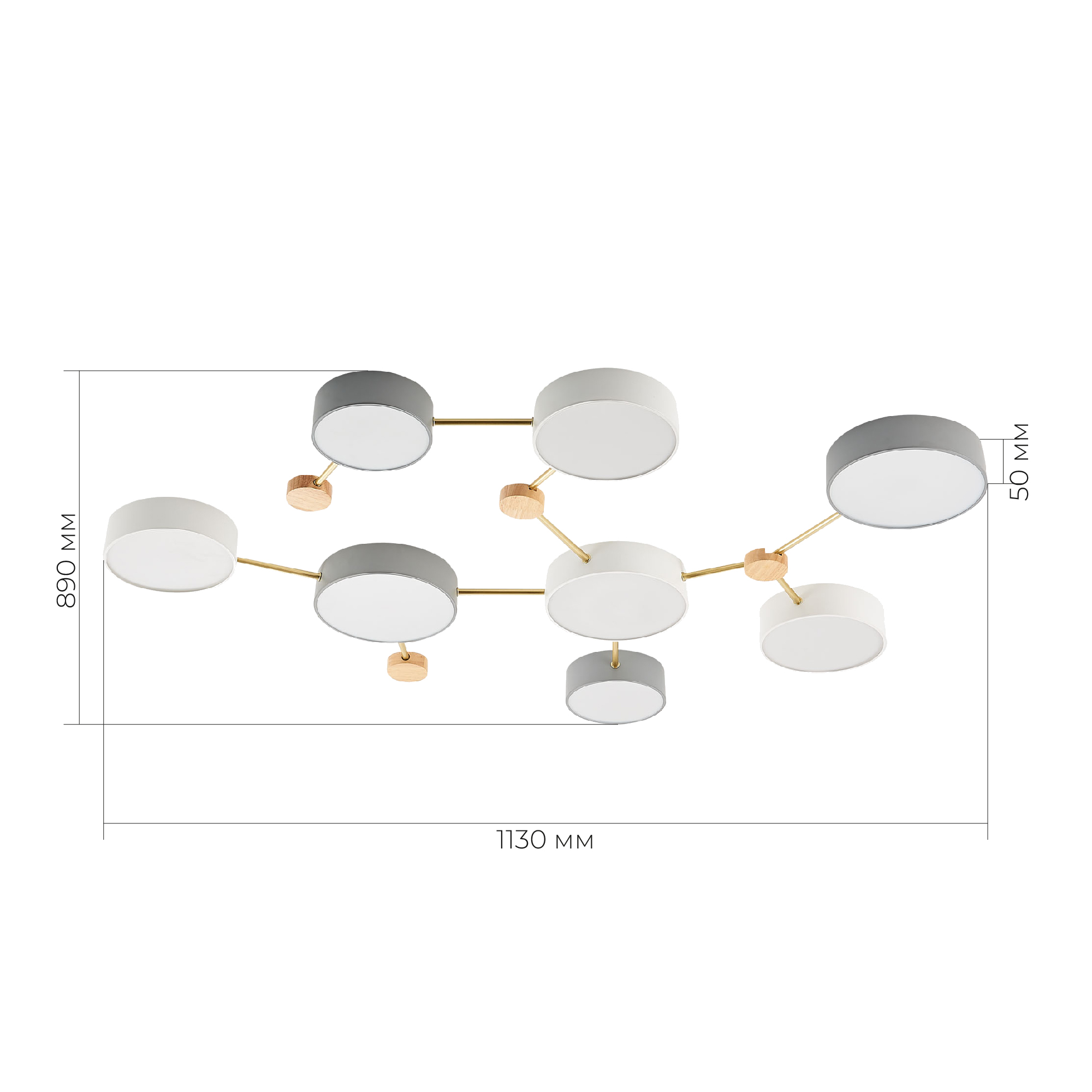 SLE600102-08 Светильник потолочный Золотистый, Светлое дерево/Белый, Серый LED 8*16,5W 4000K DOSSENA