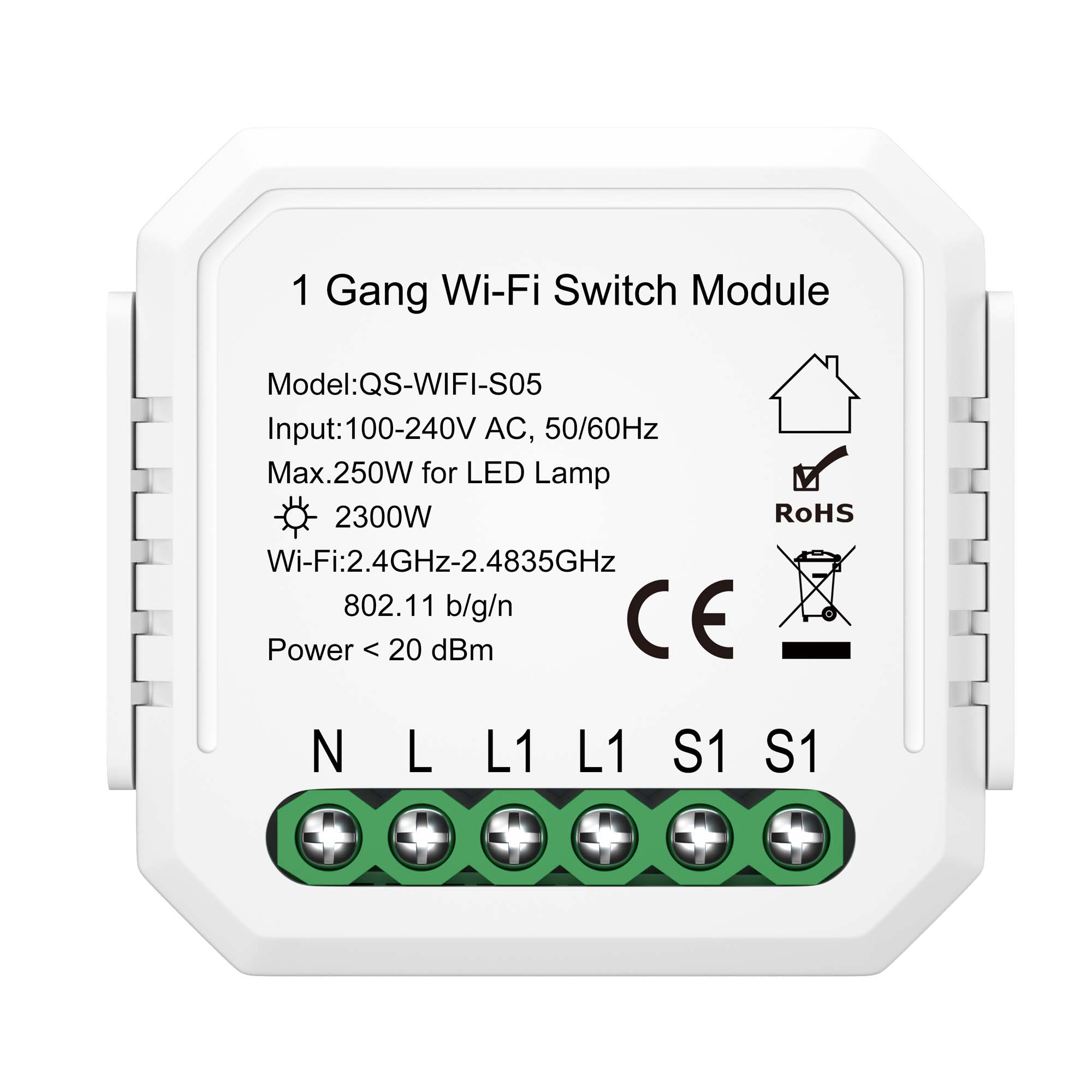 ST9000.500.01C WI-FI реле 1 канал,250W, IP20, L46xW46xH18, 230V, Белый AROUND