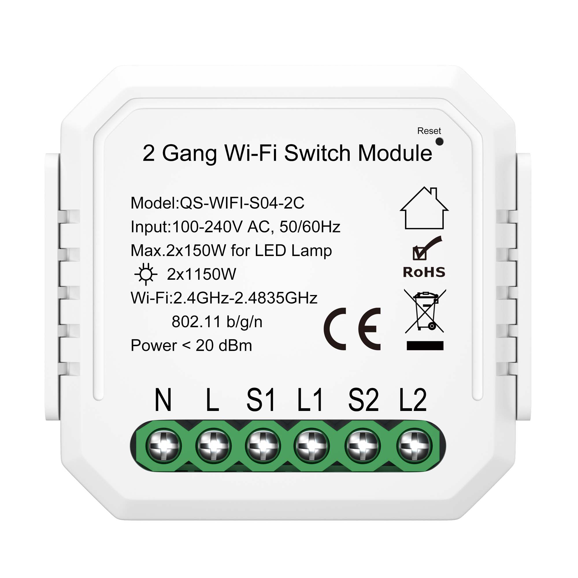 ST9000.500.02C WI-FI реле 2 канала, 2x150W,IP20, L46xW46xH18,230V, Белый AROUND