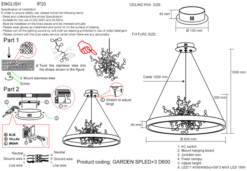 Подвесная люстра Crystal Lux GARDEN SPLED+3 D600 CHROME