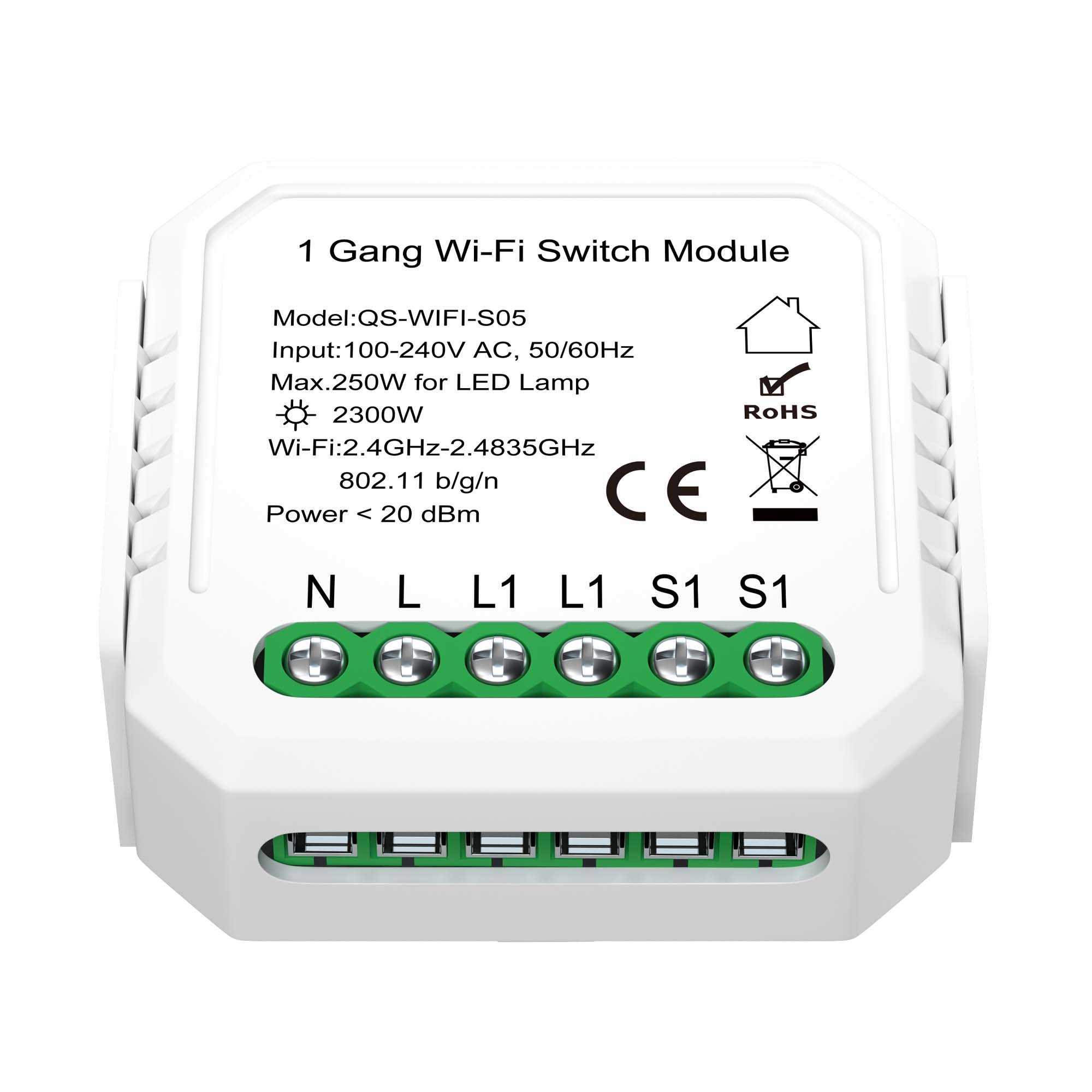 ST9000.500.01C WI-FI реле 1 канал,250W, IP20, L46xW46xH18, 230V, Белый AROUND