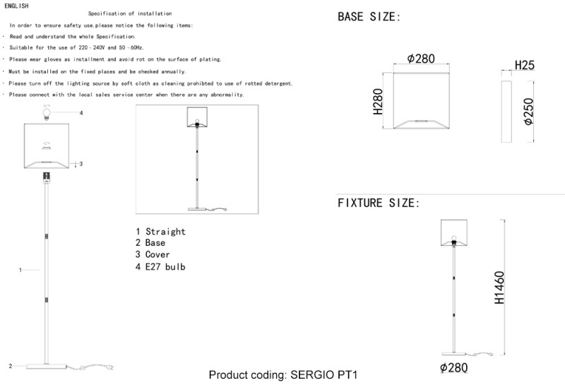 Торшер Crystal Lux SERGIO PT1 GOLD