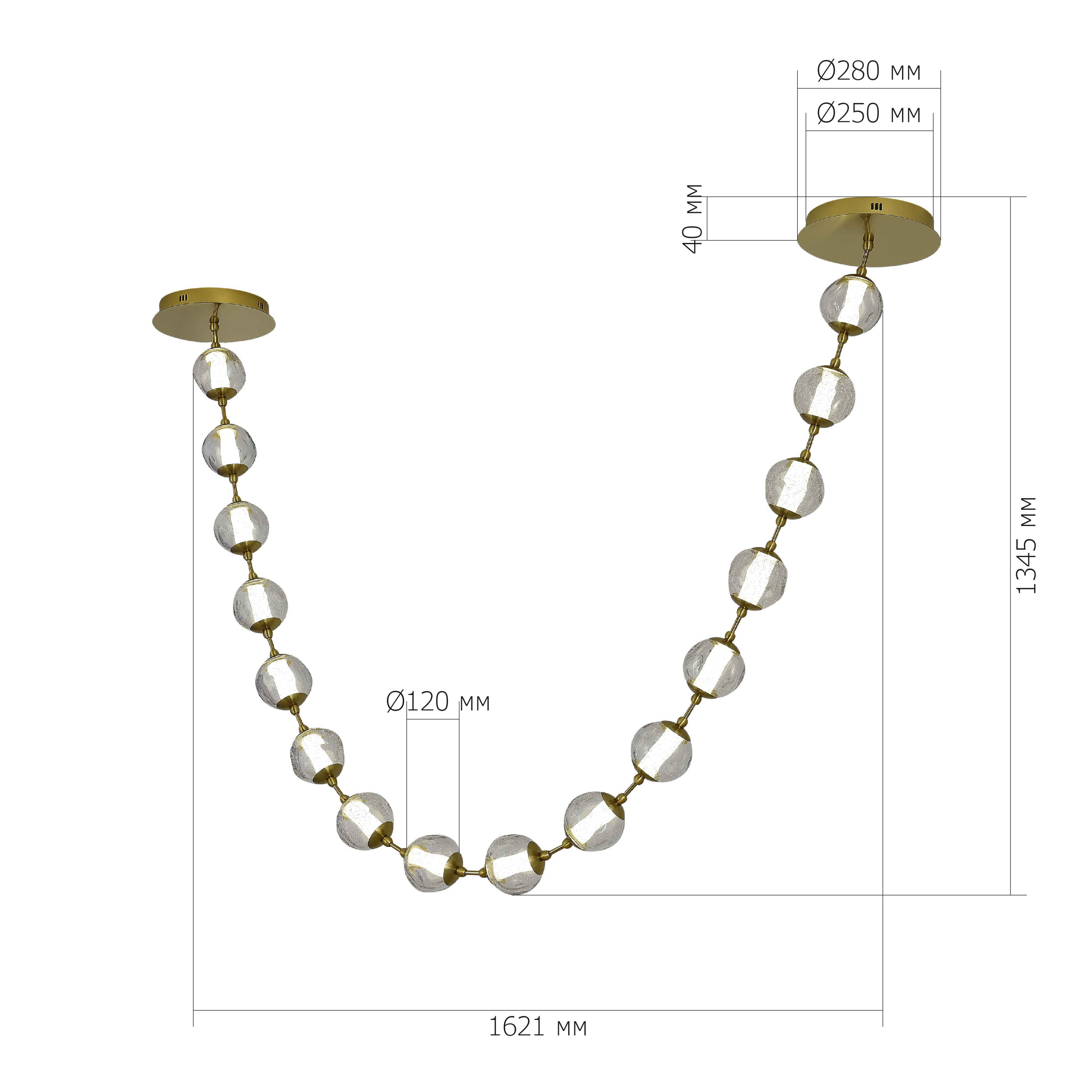 SL6520.303.18 Светильник подвесной ST-Luce латунь/прозрачный с пузырьками воздуха LED 1*90W 4000K HELMI