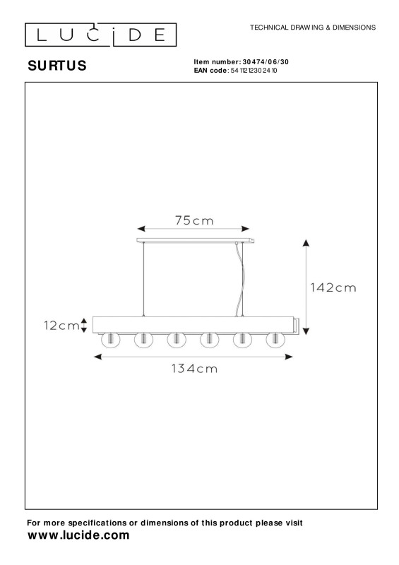 Подвесной светильник LUCIDE 30474/06/30