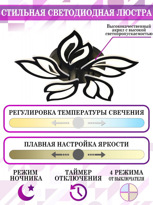 Накладная люстра Natali Kovaltseva HIGH-TECH LED LAMPS 82006 BLACK