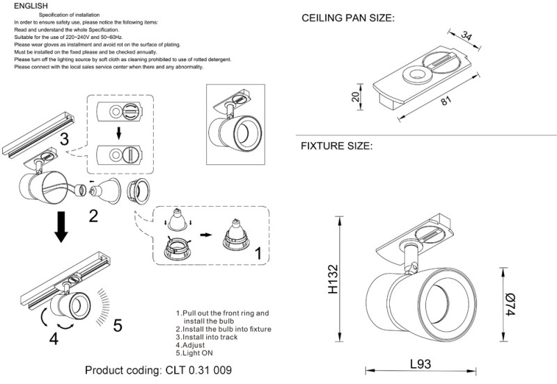 Светильник на шине Crystal Lux CLT 0.31 009 WH-CH