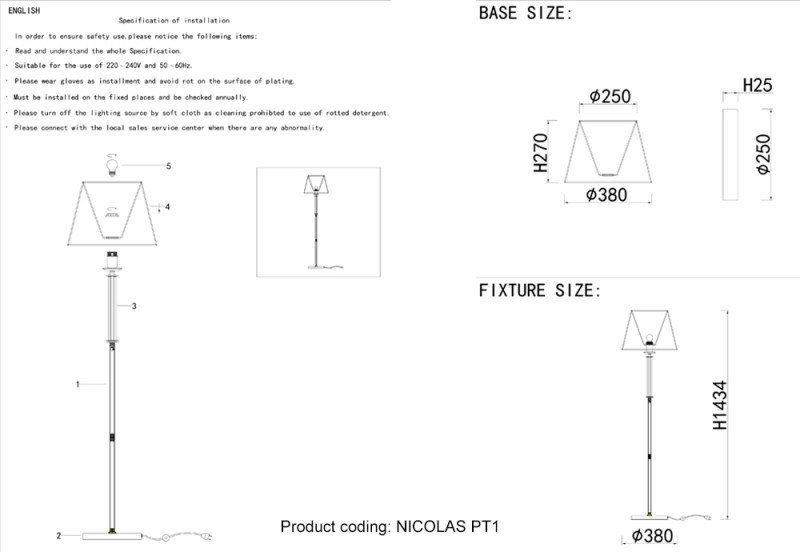 Торшер Crystal Lux NICOLAS PT1 NICKEL/WHITE