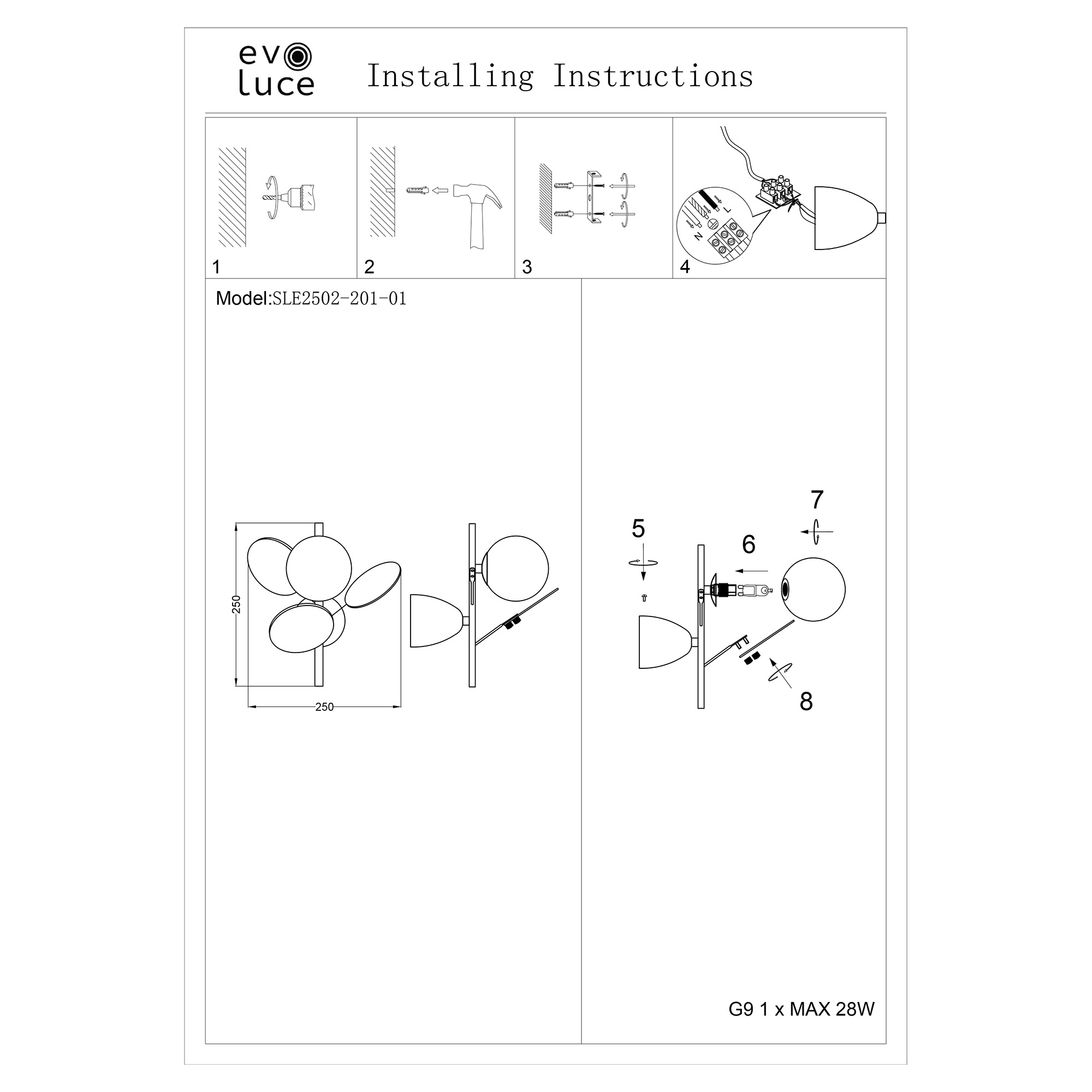 SLE2502-201-01 Светильник настенный Золотистый/Разноцветный G9 LED 1*5W VOLA