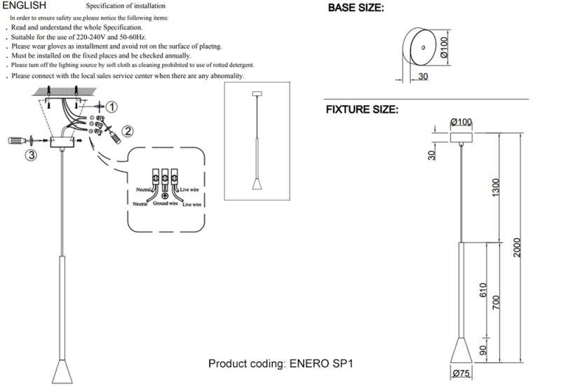 Подвесной светильник Crystal Lux ENERO SP1 BLACK