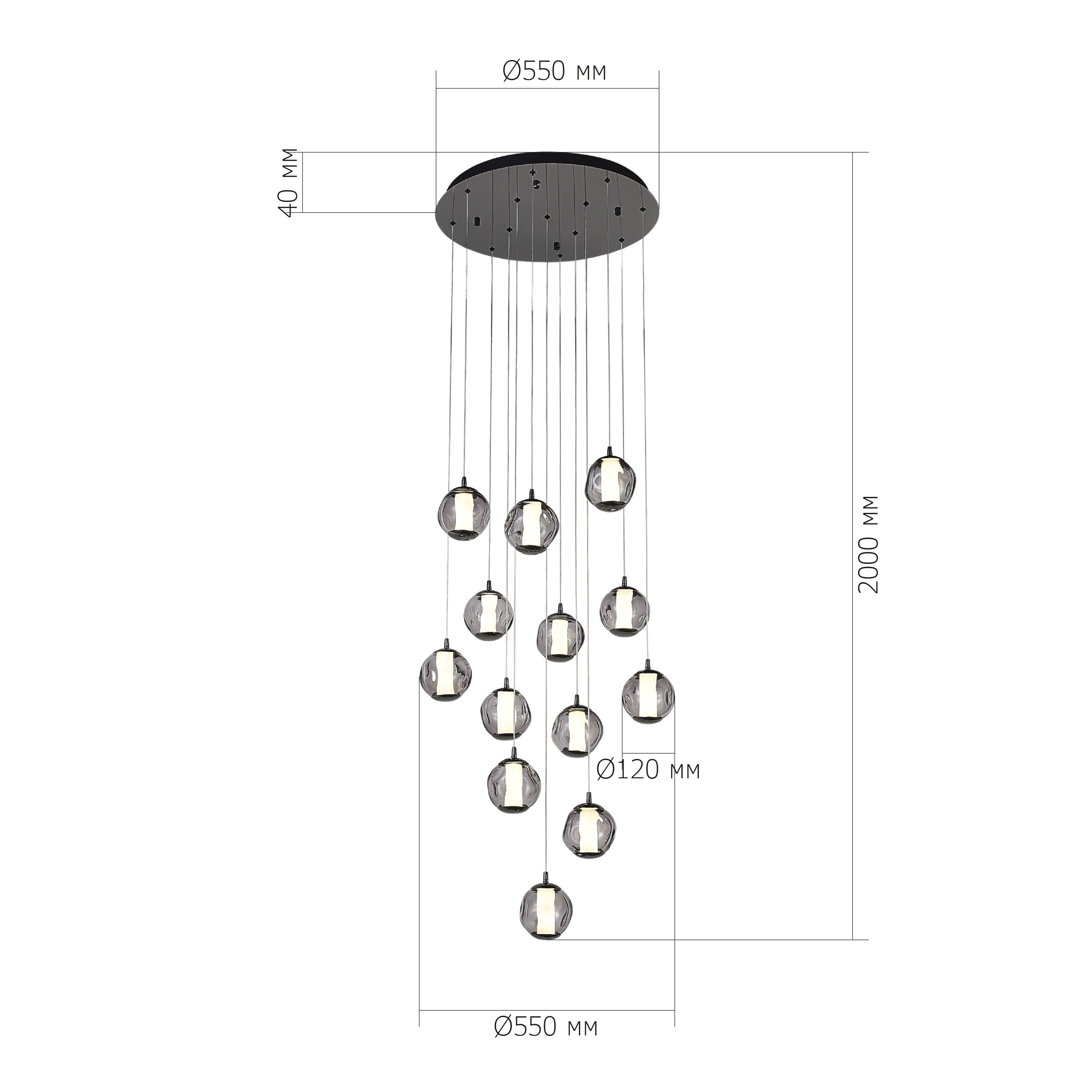 SL6520.403.13 Светильник подвесной ST-Luce черный жемчуг/прозрачно-дымчатый LED 1*65W 4000K HELMI