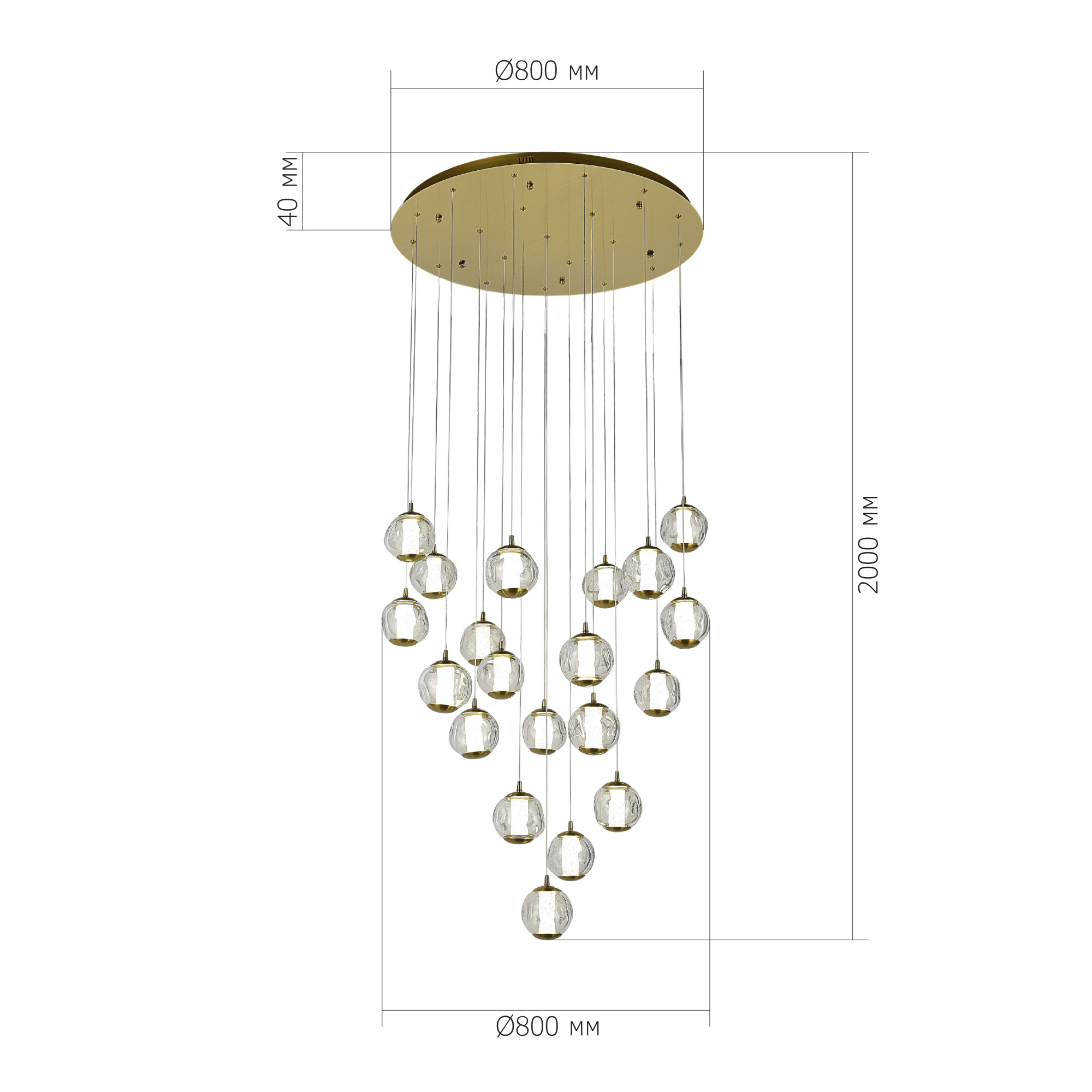 SL6520.303.20 Светильник подвесной ST-Luce латунь/прозрачный с пузырьками воздуха LED 1*100W 4000K HELMI